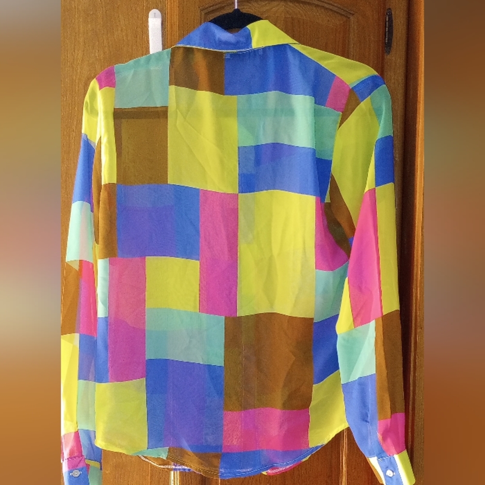 Moonstruck Color Block Sheer Button Down Top Y2 K… - image 3